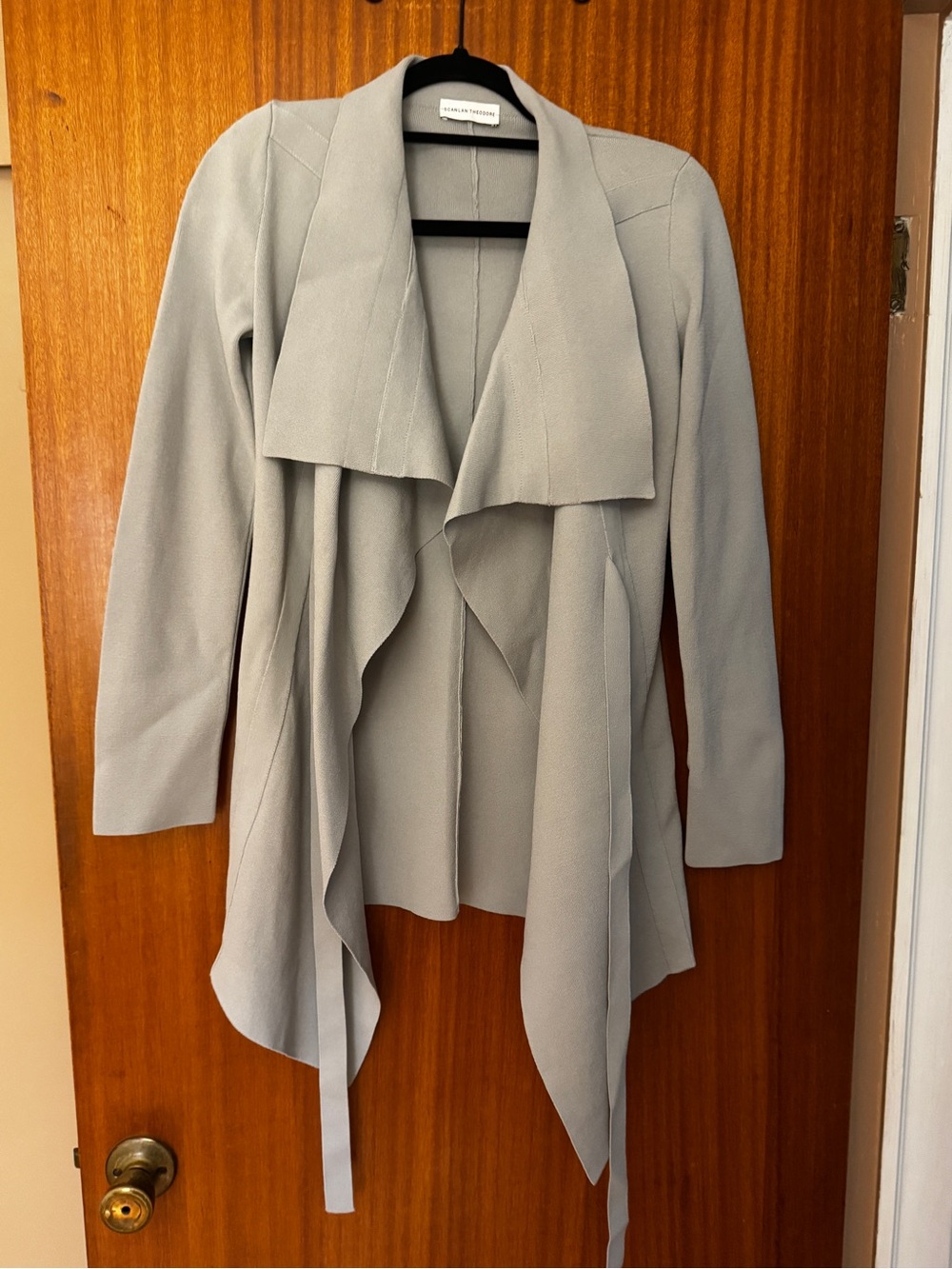 Scanlan Theodore Crepe Knit Waterfall Cardigan/Jacket in Smoke